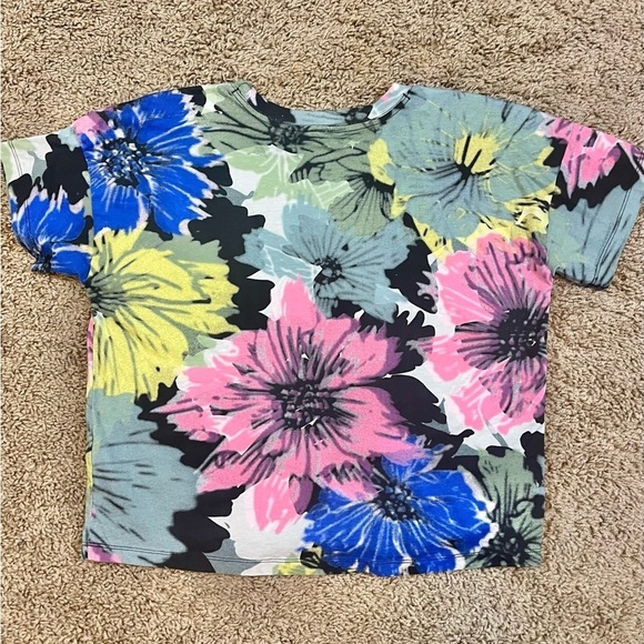 Adidas Floral Crop Top Loose Fit‎ T Shirt Colorful Girls Size Large 14 Hibiscus - Picture 6 of 7